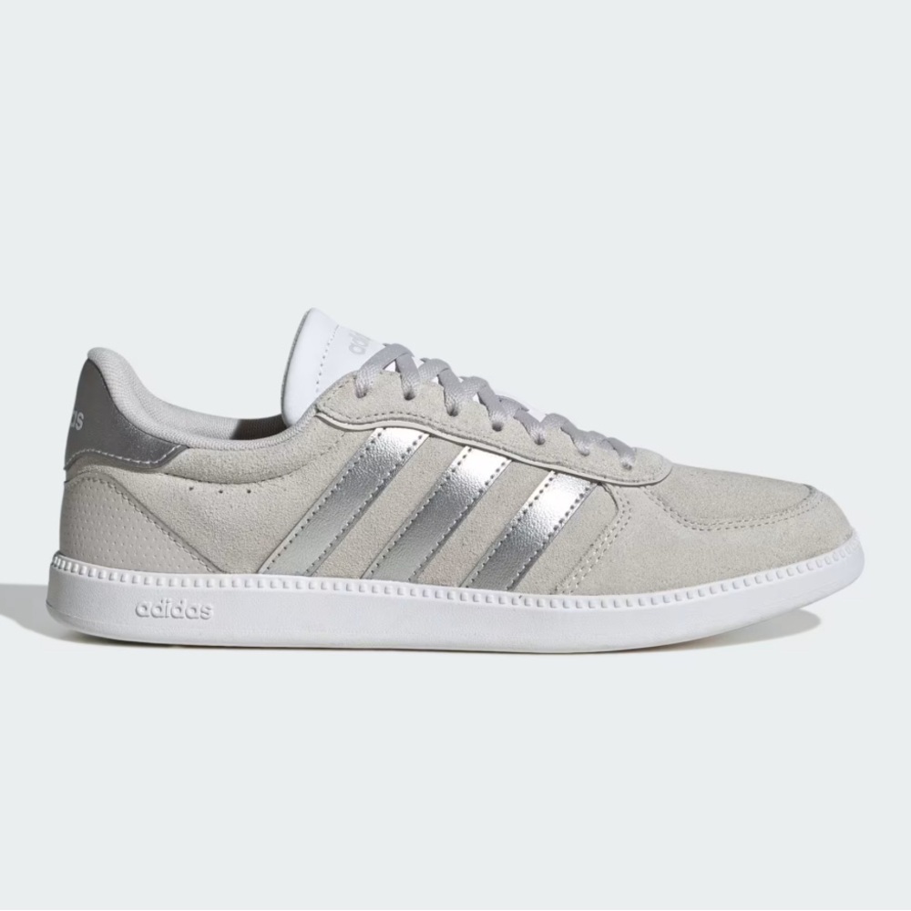 Adidas Women’s Breaknet Sleek Sneakers Gray Metallic Silver Stripes Sz 8.5